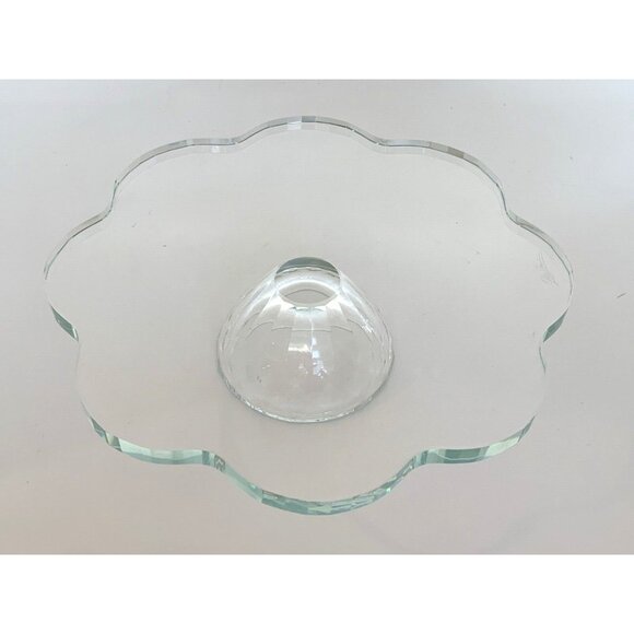 Oleg Cassini Crystal Cake Plate Footed Stand 8.5 Inch Diamond Flower Signed - Picture 5 of 9